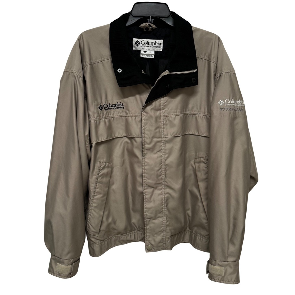 Columbia Titanium Mens Tan Black Full Zip Jacket SGM7000 Large Outdoor Hiking